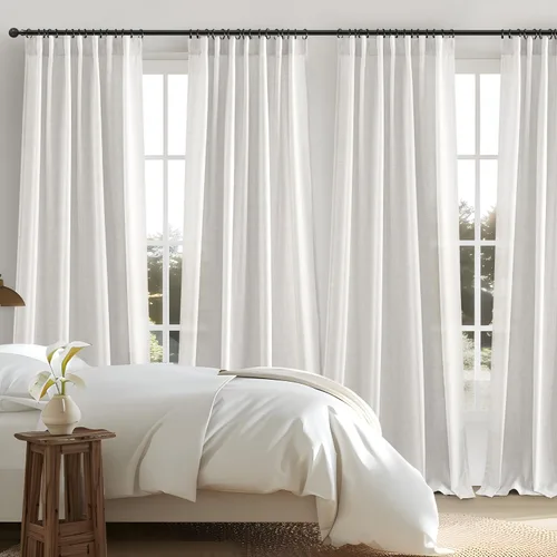 Vista 7 de Cortinas translúcidas de lino beige blanco de 84 pulgadas de largo, 2 paneles, cortinas modernas con filtrado de luz y privacidad, riel de techo