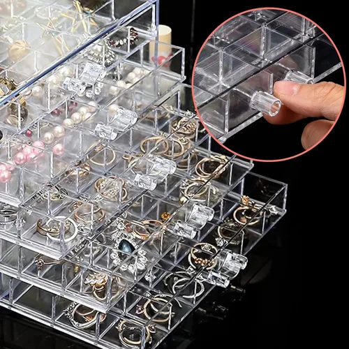 Vista 4 de Noverlife Organizador de joyas transparente joyero duradero con 5 cajones caja organizadora de joyas impermeable organizador de joyas de aretes