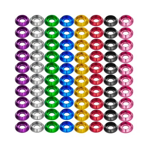 Vista 23 de [60PCS] Arandelas de avellanado M3 Color Negro, Aleación de aluminio anodizado, Juntas de arandelas de cabeza Cuña de Copa para Tornillo