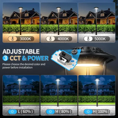 Vista 3 de ADUB Luz de poste LED con fotocélula de 60 W, 48 W, 36 W, luces superiores de poste de 3000 K, 4000 K, 5000 K, potencia ajustable y CCT, lámpara