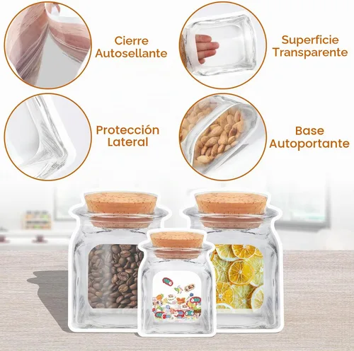 Vista 3 de 100 piezas de bolsas para botellas de tarro de albañil, 2 tamaños de bolsas reutilizables decorativas para aperitivos, bolsas de almacenamiento
