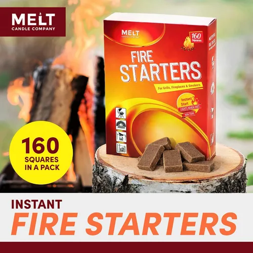 Vista 7 de Melt Candle Company - Iniciadores de fuego cuadrados, 160 piezas - Kit de iniciadores de fuego para fogatas, parrilla, hoguera al aire libre, hogar