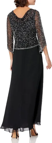Vista 5 de J Kara Vestido largo con cuentas para mujer en talla grande con cuello vuelto