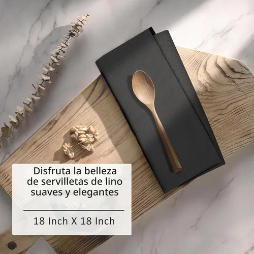 Vista 4 de Ruvanti Juego de 6 Servilletas de Lino, Servilletas de Tela de 18x18 pulgadas, Servilletas de Tela de Mezcla de Algodón y Lino Lavables, Suaves Negro