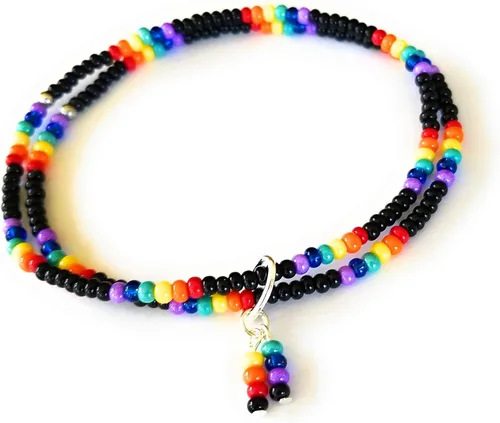 Vista 4 de Pulsera de tobillo arco iris colores orgullo LGBT semillas tobillera negro multi