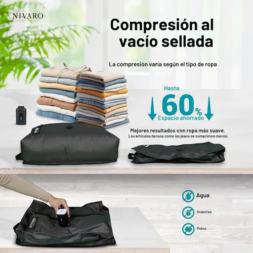 Vista 2 de Bolsas de compresión al vacío de viaje Grandes 30L 1 paquete Impermeable y reutilizable Bolsas ahorradoras de espacio para equipaje Bomba