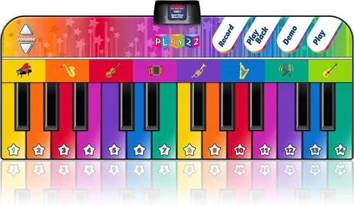 Vista 8 de Play22 Alfombrilla de piano de suelo de 6 pies para niños pequeños, tapete de juego de piano gigante, 24 teclas, 8 instrumentos musicales, volumen