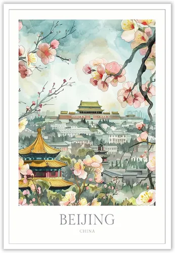Vista 27 de Viokalt Escena Vintage de la Ciudad Prohibida de Beijing Paisaje de Viaje Arte de Pared Funki Paisaje de Ciudad China Cuadros Antiguos Pintura