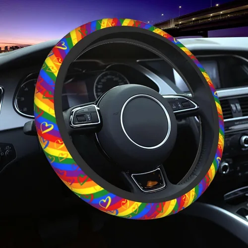 Vista 11 de Cintas multicolor para concientización sobre el cáncer, cubierta para volante de automóvil, accesorios lindos para mujeres y niñas, universal de 15