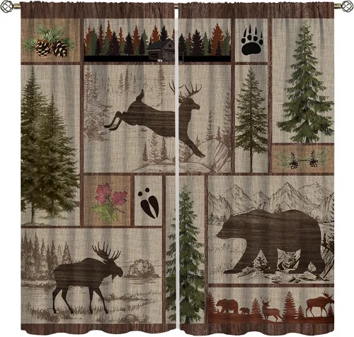 Vista 8 de Cortinas rústicas retro, cabaña de caballo salvaje, cortinas opacas para dormitorio, sala de estar, cabaña de vaquero occidental, juego de 2