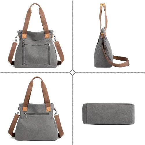 Vista 2 de Bolso de lona para mujer, bolso de hombro de tela, bolso cruzado casual, bolso cruzado grande con asa superior