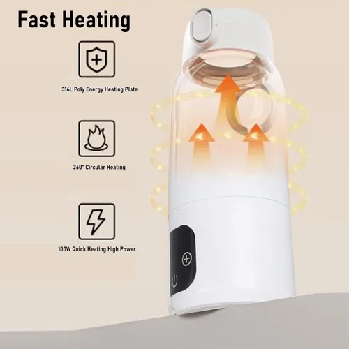 Vista 5 de Hervidor eléctrico de viaje, 16.9 fl oz, IPX6, inalámbrico, mini hervidor eléctrico portátil para agua hirviendo caliente, acero inoxidable 316