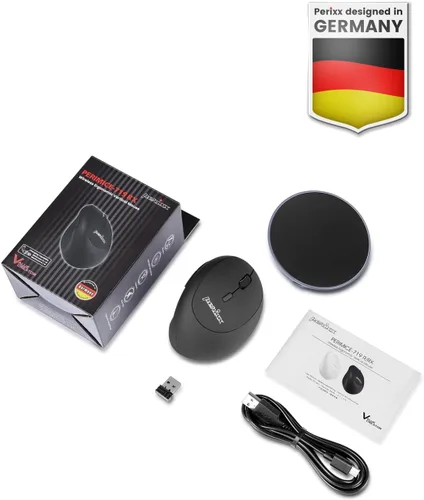 Vista 6 de Perixx PERIMICE-719RX - Ratón ergonómico recargable inalámbrico de 2.4 G, función de carga dual con cable e inalámbrica, cargador inalámbrico
