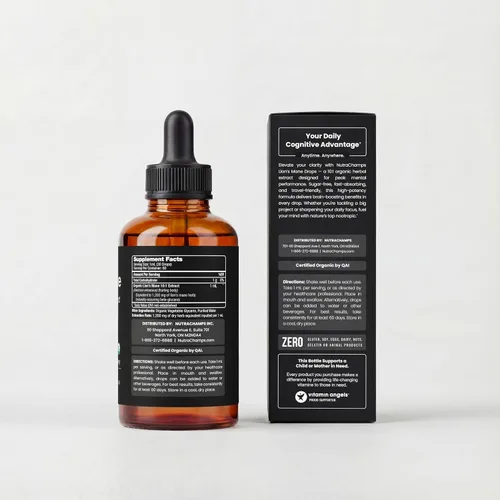 Vista 6 de NutraChamps Tintura de melena de león – Extracto líquido de melena de león orgánico USDA – 2 onzas líquidas – Sin alcohol, gotas de melena de león
