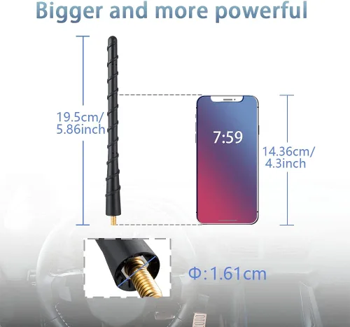 Vista 5 de Antena corta de radio de coche de 7.6 pulgadas, antena de goma flexible en espiral de 7.7 in, repuesto para radio de automóvil FM/AM, compatible