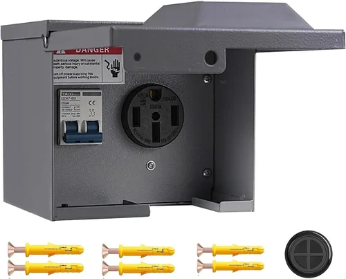 Vista 10 de Caja de toma de corriente de 30 amperios para RV con interruptor, NEMA TT-30R, resistente a la intemperie, eléctrica para exteriores, 125 voltios