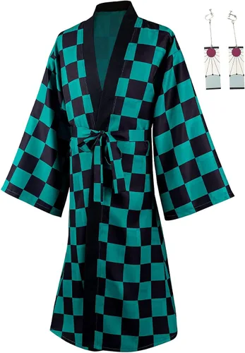 Vista 3 de Duwseal Kamado Tanjirou - Juego de aretes de kimono largo para cosplay bata de Tanjirou