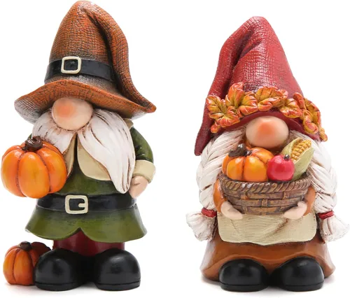 Vista 10 de Hodao Figuras de resina de gnomos de Navidad con sombreros rojos y diseño de copo de nieve, bonita estatua coleccionable para decoración de mesa