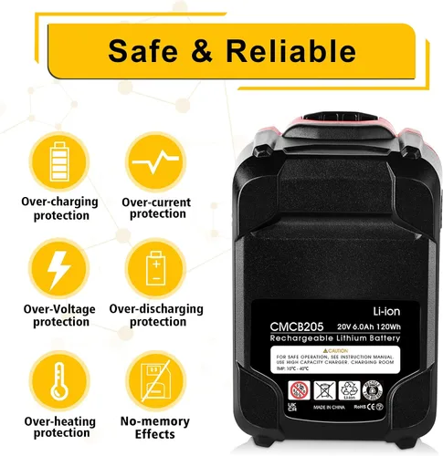 Vista 4 de [Usado] DSANKE CMCB204 6000mAh 20V batería de iones de litio de repuesto para Craftsman V20 batería de iones de litio CMCB204 CMCB204-2 CMCB202