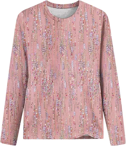 Vista 4 de Cute Long Sleeve Tops for Women Dressy Casual Boho Floral Print Crew Neck Petite Shirts Fall Fashion Blouse 2023
