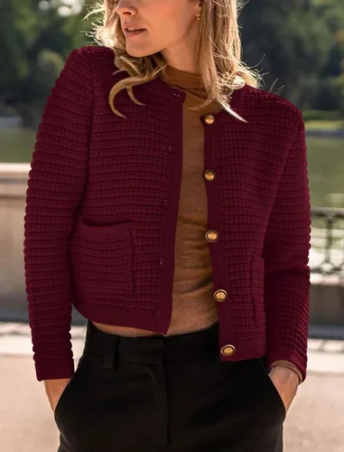 Vista 4 de PRETTYGARDEN Suéteres tipo cárdigan para mujer 2023 para otoño, frente abierto, con botones, manga larga, bolsillos, informal, de punto grueso, ropa