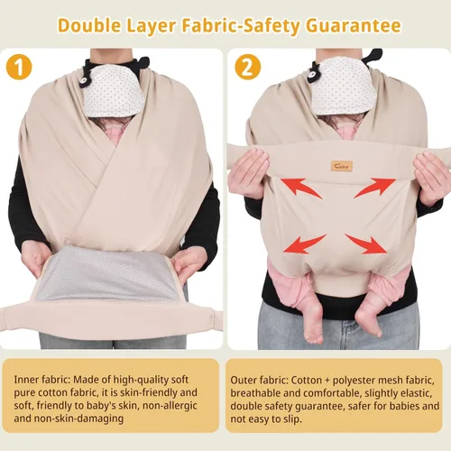 Vista 4 de CUBY Fular portabebés, portabebés para recién nacidos y niños pequeños, agradable a la piel y suave frontal, regalo perfecto para bebés