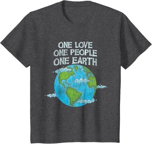 Vista 28 de Vintage One Love One People Planet Cambio climático Día de la Tierra Camiseta Negro