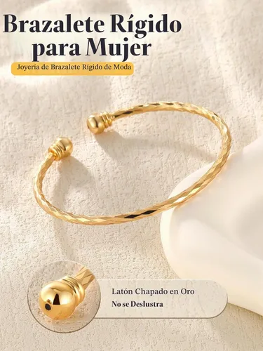 Vista 3 de U7 delicado brazalete de puño simple de platino bañado en oro real de 18K, joyería moderna. A. Oro básico