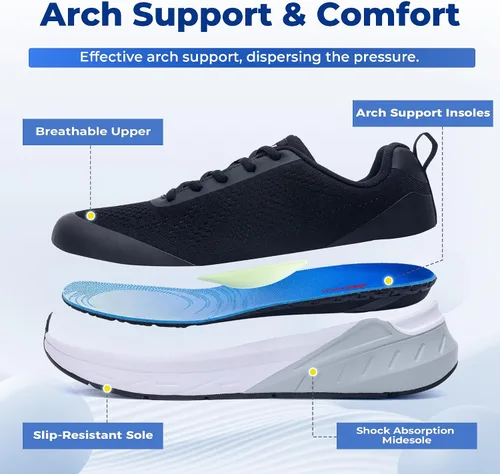 Vista 3 de Zapatos para caminar con puntera ancha para hombre, zapatos ortopédicos para fascitis plantar, alivio del dolor de rodilla y tobillo, comodidad