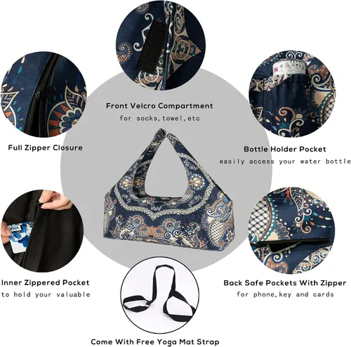 Vista 3 de Bolsa para esterilla de yoga – Bolsa de yoga grande con correa para esterilla de yoga, cremallera y bolsillos, bolsas de yoga y transportadores que