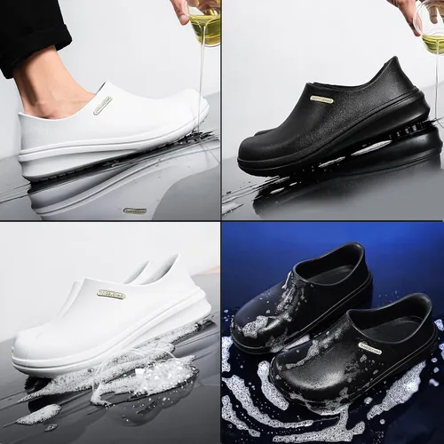 Vista 2 de Zapatos de chef antideslizantes para hombres y mujeres, resistentes al aceite, zapatos de trabajo impermeables con suela antideslizante de goma