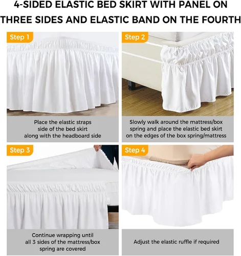 Vista 7 de Falda de cama vintage a cuadros, tamaño Queen de 16 pulgadas de caída, ajustable y elástica, plisada, con volantes de polvo de lujo para cama
