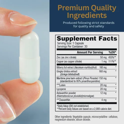 Vista 2 de Vision 20 Vitaminas para los ojos, luteína, zeaxantina y extracto de arándano, apoya la fatiga ocular y la salud ocular, mezcla de carotenoides