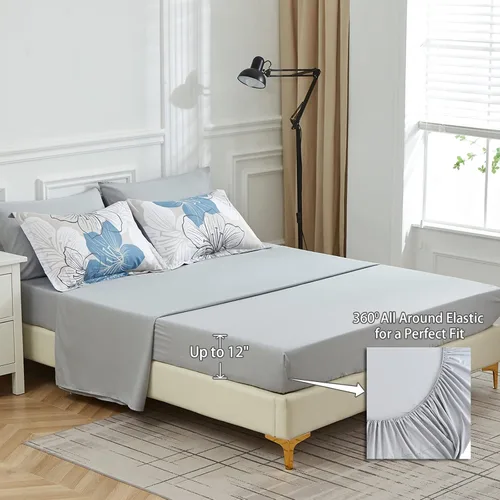 Vista 6 de Luxudecor Juego de edredón floral tamaño individual, 6 piezas de cama en una bolsa, edredón floral azul y juego de sábanas, juego de ropa de cama
