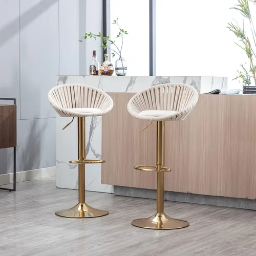 Vista 14 de Taburetes de bar modernos y ajustables giratorios, taburete de bar de cocina con respaldo, juego de 2, sillas de bar de estilo ocio, para isla