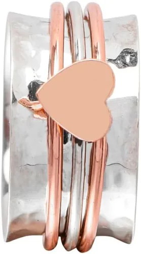 Vista 3 de Anillo giratorio de corazón rosa de meditación para mujer, anillo giratorio de plata de ley 925 para ansiedad para mujeres y niñas para regalo