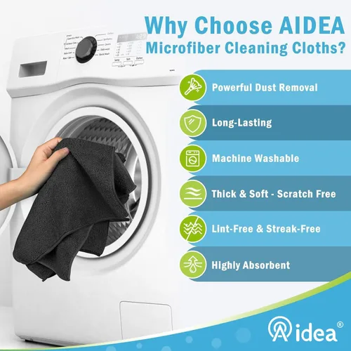 Vista 3 de AIDEA Paquete de 8 paños de limpieza de microfibra, toallas de microfibra suave para automóviles, trapos de limpieza absorbentes, sin pelusas, sin