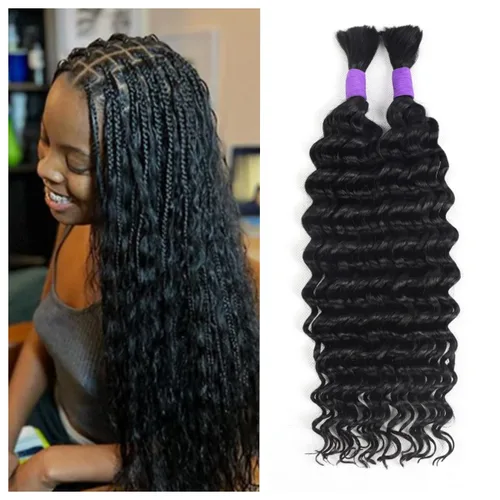 Vista 8 de Cabello humano rizado lacio, trenzado, sin trama, 3.53 oz (1 paquete-4 unidades), cabello humano liso Yaki a granel para trenzas Bohe, cabello micro