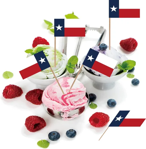 Vista 6 de Bandera de palillo de dientes de Texas State de Texas, tamaño pequeño, para cupcakes de frutas, decoración de palitos de alimentos, paquete de 100