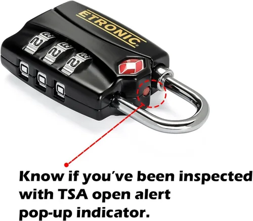 Vista 7 de Etronic Cerradura aprobada por la TSA, TSA, indicador de alerta abierta, combinación reiniciable, cerradura de equipaje aceptada por la TSA, 1-316