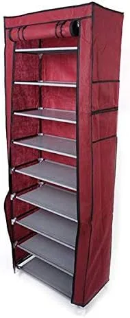 Vista 8 de Zapatero de 9 niveles, organizador de almacenamiento portátil de almacenamiento para zapatos, 10 niveles, 9 celosías, cubierta de tela impermeable