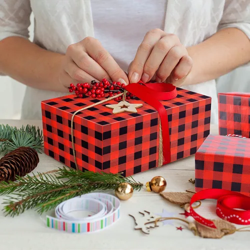 Vista 5 de MIAHART 60 hojas de papel de seda de Navidad de 14 x 20 pulgadas, estilos de búfalo, color rojo y negro, papel de seda para envolver regalos