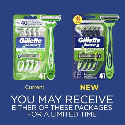 Vista 3 de Gillette Sensor3 Sensitive - Maquinilla de afeitar desechable para hombre, 4 maquinillas de afeitar