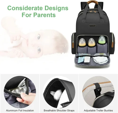 Vista 3 de Mochila para pañales con cambiador, organizador de bolsas de pañales para mamás, papás, bolsas cambiadoras grandes para bebés
