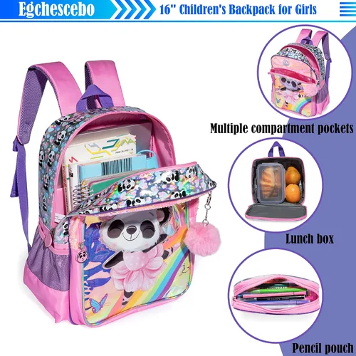 Vista 5 de Egchescebo Mochila transparente para niÃ±os y niÃ±as, con bolsas de almuerzo de felpa, Pink-xm-sb, Mochilas tipo mochila