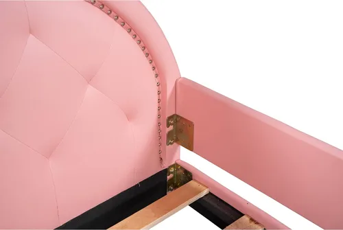 Vista 6 de FridayParts Sofá cama tapizado de tamaño individual con cabecero en forma de orejas de cartón, rosa