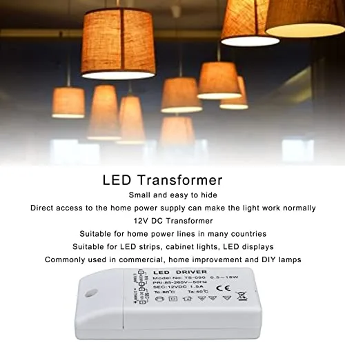 Vista 4 de Transformador LED 18W 12VDC Controlador LED de corriente constante para gabinete Luz DIY Lámpara AC 85‑265V