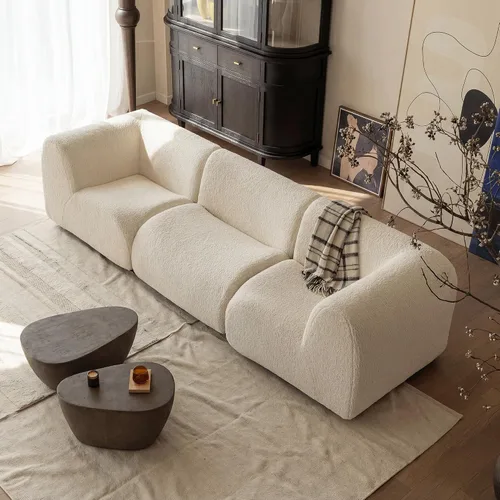 Vista 31 de Sofá individual modular curvado, sofá sherpa de espuma de 33 pulgadas, cómodos sofás de peluche para espacios pequeños, sofás modulares modernos