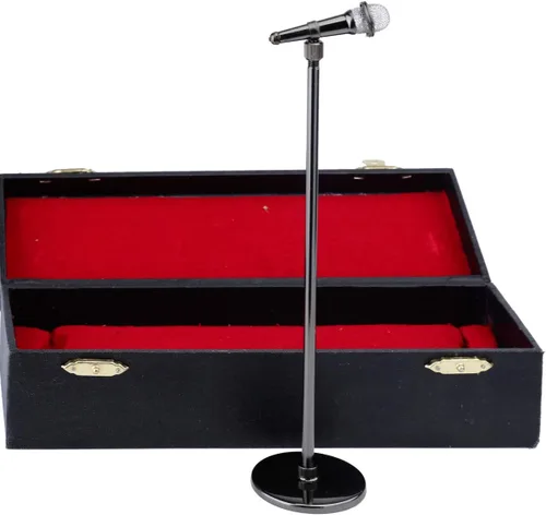 Vista 6 de Escultura de réplica de micrófono miniatura ajustable escala 1/12 con estuche 3.15"-5.12" Black Miniature Microphone Mini Musical Instrument