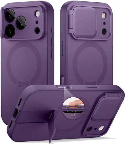 Vista 51 de SURITCH Funda para iPhone 12/12 Pro con cubierta magnética para cámara deslizante y soporte ajustable, compatible con MagSafe, funda protectora Negro